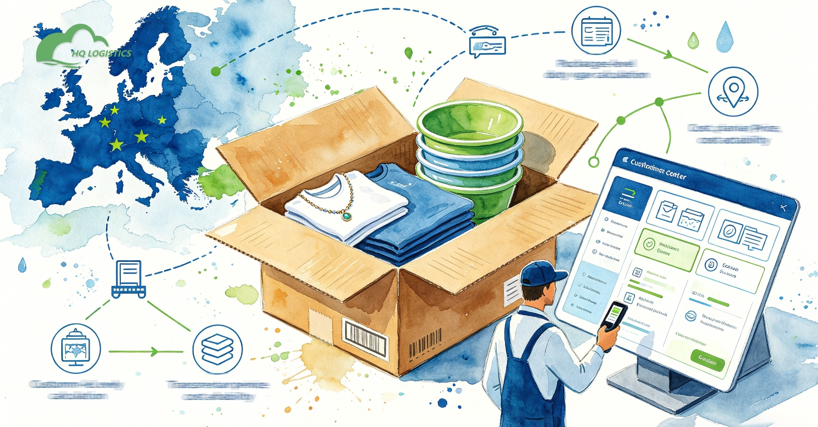 EU customs duty ecommerce, HS Code shipping Europe, Europe special goods shipping line, Shopify shipping Europe, sensitive goods fulfillment Europe, EU ecommerce logistics, cosmetics shipping Europe, supplement shipping Europe, HQ LOGISTICS