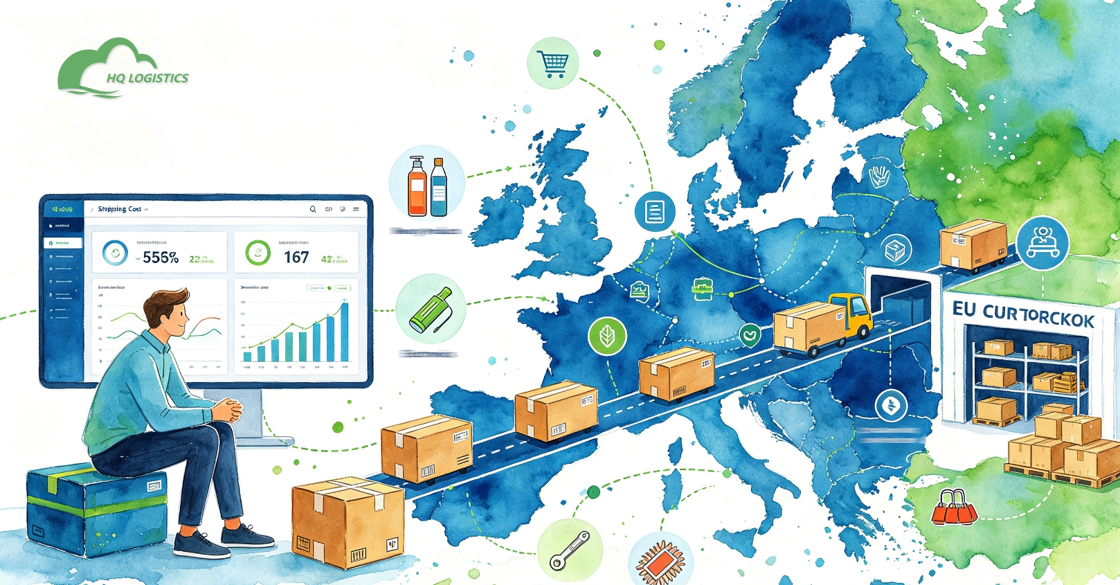 EU customs duty ecommerce, HS Code shipping Europe, Europe special goods shipping line, Shopify shipping Europe, sensitive goods fulfillment Europe, EU ecommerce logistics, cosmetics shipping Europe, supplement shipping Europe, HQ LOGISTICS