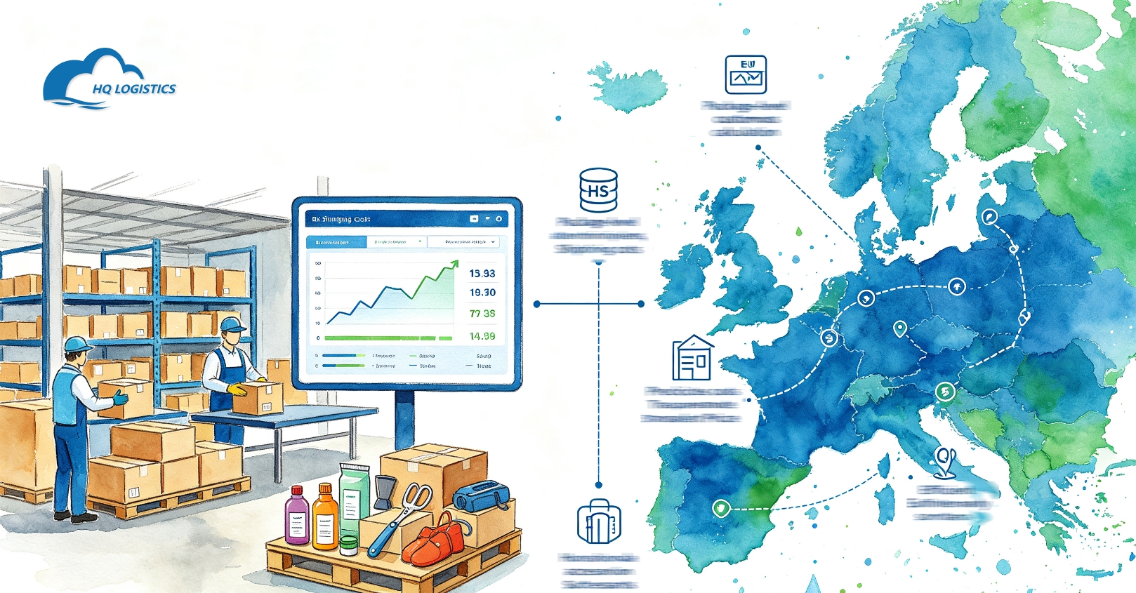 EU customs duty ecommerce, HS Code shipping Europe, Europe special goods shipping line, Shopify shipping Europe, sensitive goods fulfillment Europe, EU ecommerce logistics, cosmetics shipping Europe, supplement shipping Europe, HQ LOGISTICS