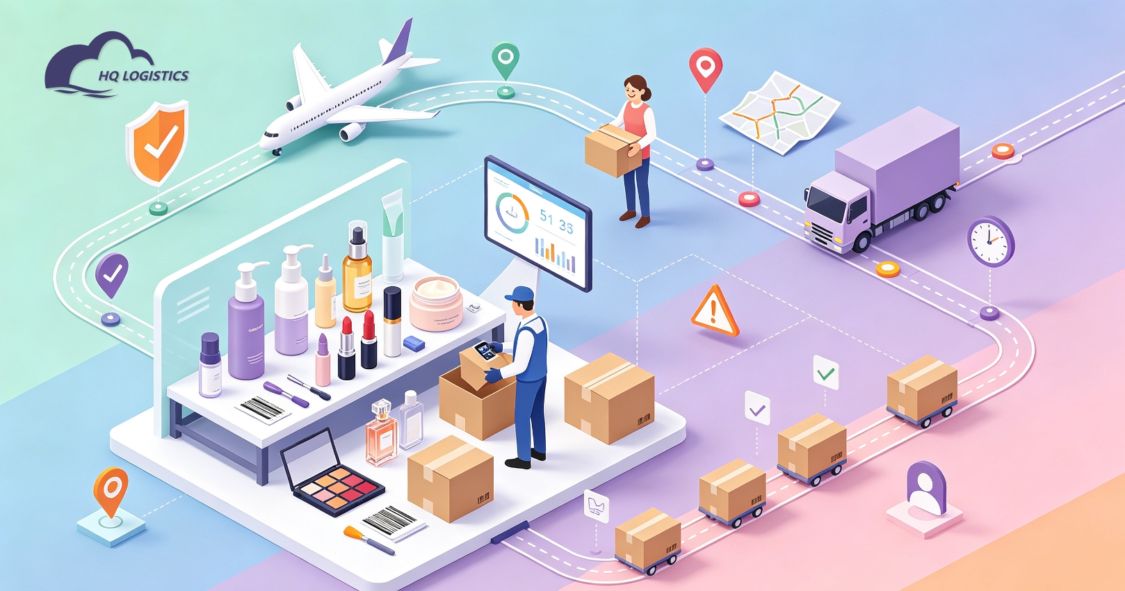 US cosmetics shipping, Shopify beauty fulfillment, beauty product shipping USA, skincare shipping USA, cosmetics logistics, Shopify cosmetics shipping, dropshipping beauty products, sensitive goods shipping, US beauty fulfillment, HQ LOGISTICS beauty shipping