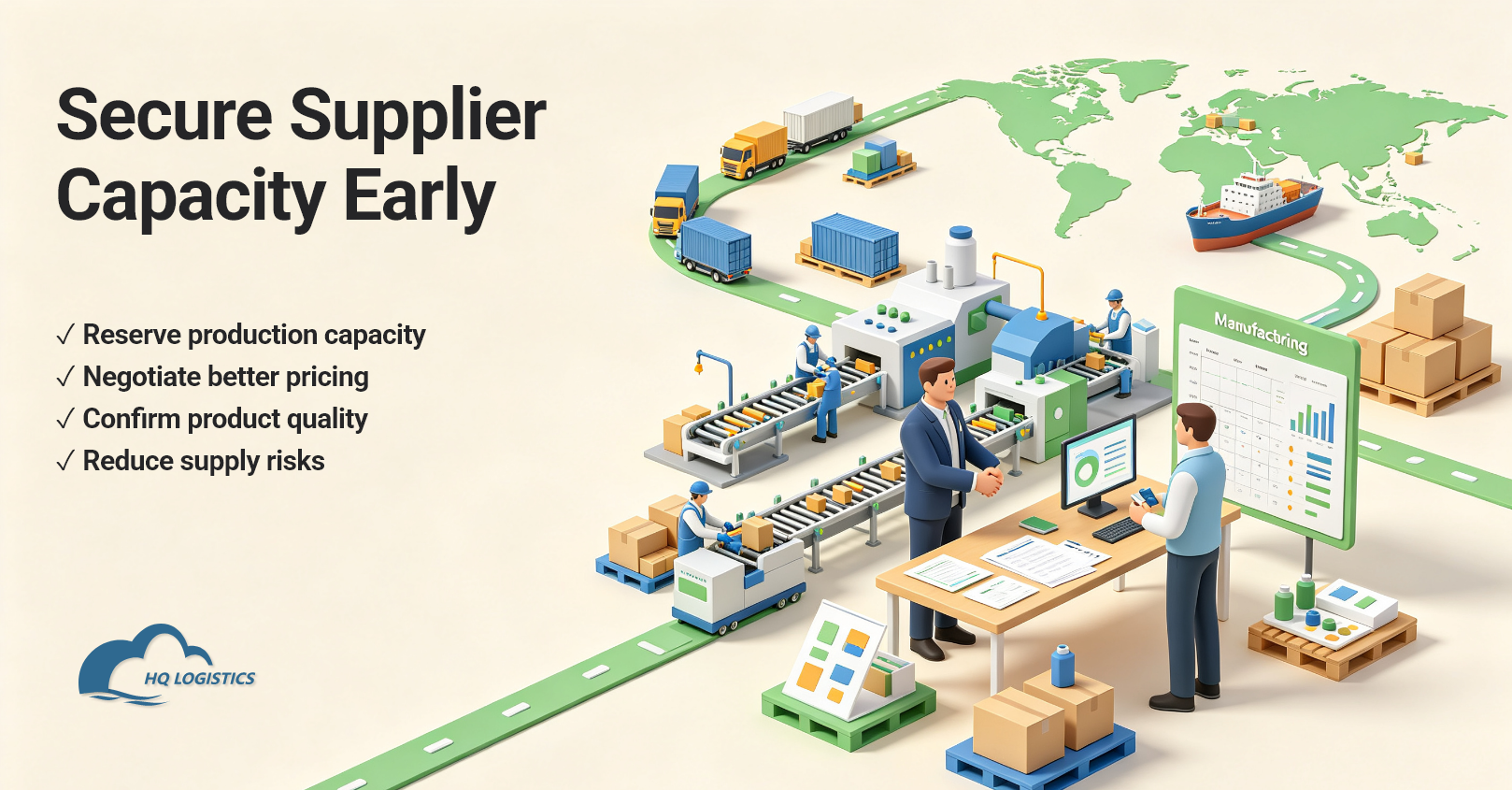 Secure Supplier Capacity Early.png Q4 inventory planning, Shopify inventory management, Black Friday preparation, Christmas fulfillment, Shopify supply chain, ecommerce inventory planning, Shopify 3PL, peak season fulfillment, holiday shipping strategy, HQ LOGISTICS