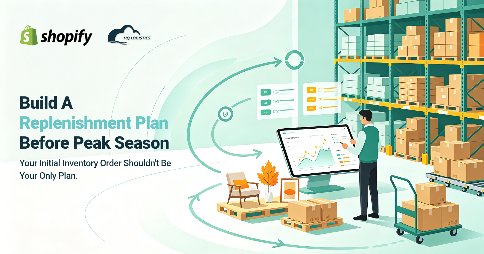 Build a Replenishment Plan Before Peak Season.png peak season inventory planning, peak season inventory, Shopify inventory planning, peak season fulfillment, Shopify peak season, peak season inventory management, ecommerce inventory planning, Shopify inventory management, seasonal inventory planning, peak season stock planning, ecommerce fulfillment, inventory forecasting, safety stock, reorder point, overseas warehousing, how to prepare Shopify inventory for peak season, peak season inventory planning for Shopify sellers, how much inventory to stock for peak season, how to avoid stockouts during peak season, Shopify peak season fulfillment strategy, how to prepare inventory before peak season, ecommerce peak season inventory management